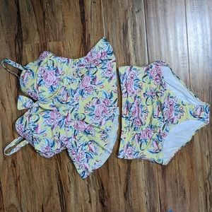 Torrid Size 1F tankini with Size 0 bottom, flamingo floral